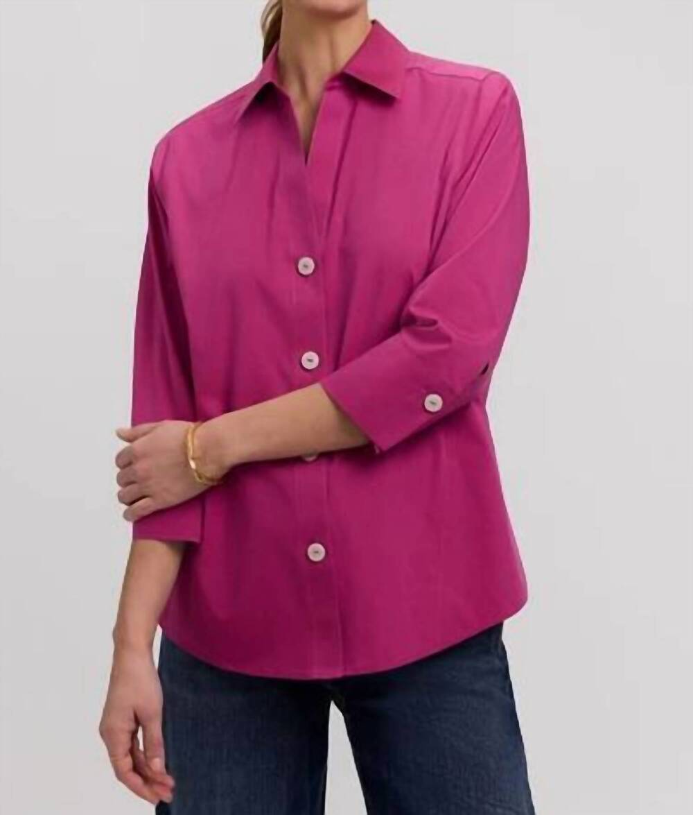 NEW FOXCROFT paityn no iron pinpoint three quarter sleeve shirt in pomegranate